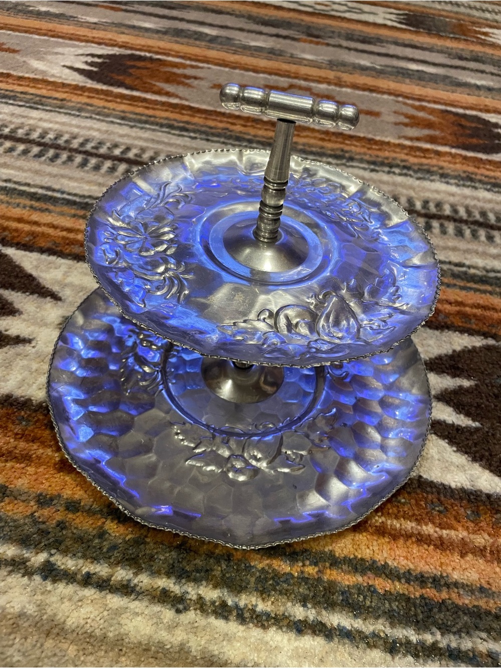 Nasco Vintage Hammered Alluminum Tiered Tray